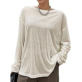 Remidoo Oversized Tshirts for Women See Through Sheer Top Long Sleeve T Shirt Loose Tee Beige X-Large
