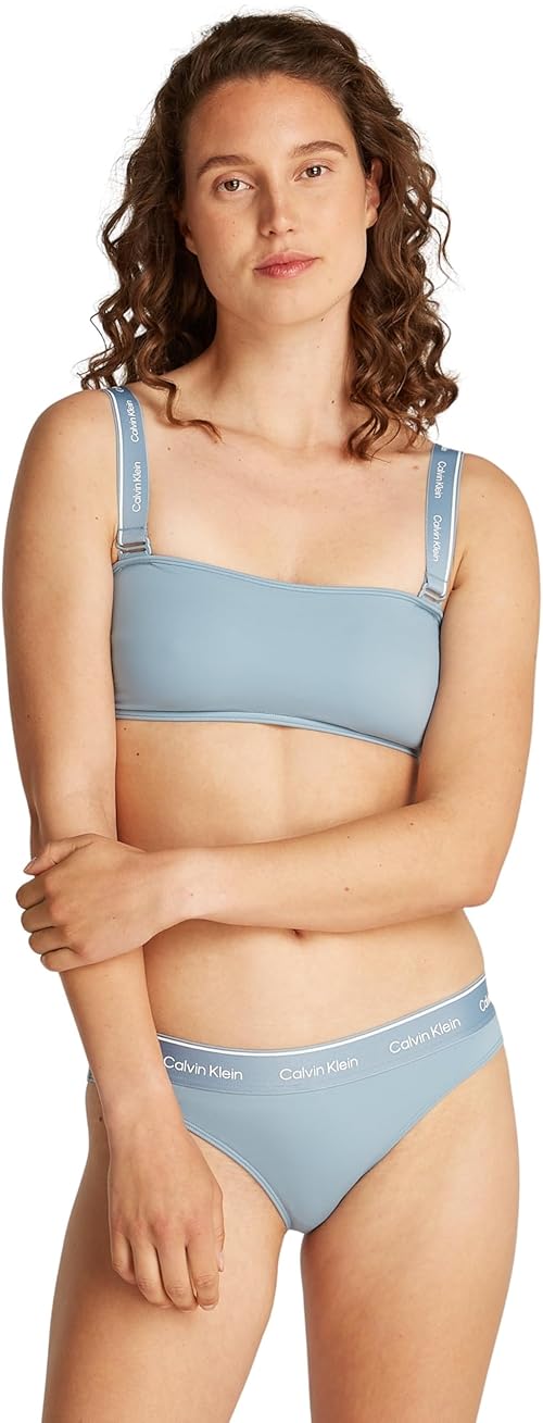 Calvin Klein Women’s Bandeau Bikini Top with Detachable Straps, Blue (Faded Denim), XS