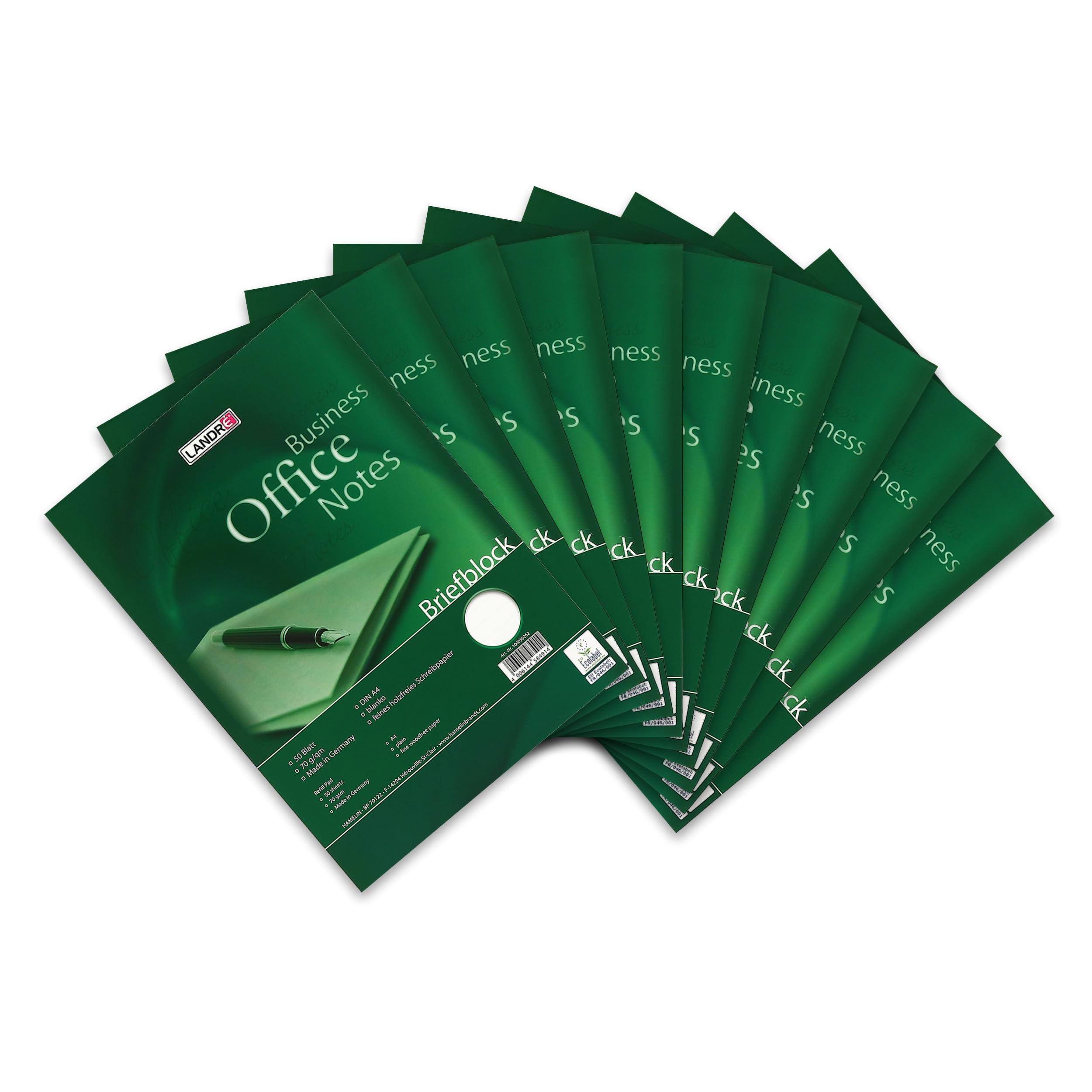 Landre Office Letter Pad, Pack of 10, DIN A4, Blank, 50 Sheets