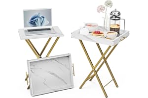 HMFOR Folding TV Tray Tables, Set of 2 Side Table for Small Place, Snack Eating Tables at Couch, Folding Tables with Removable Serving Tray, Portable End Table Easy Assembly