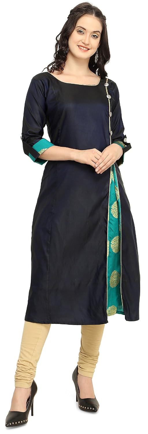 divine international women's taffeta with jacquard silk brocade anarkali a-line long kurti