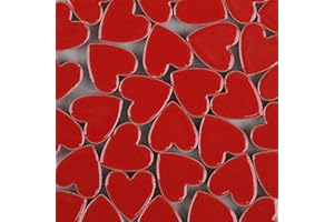 OAKBUD 2.2x2.3cm Ceramic Mosaics Pieces Stained Glass, Assorted Colors and Love Heart Shapes, 48pcs/200g (Red)