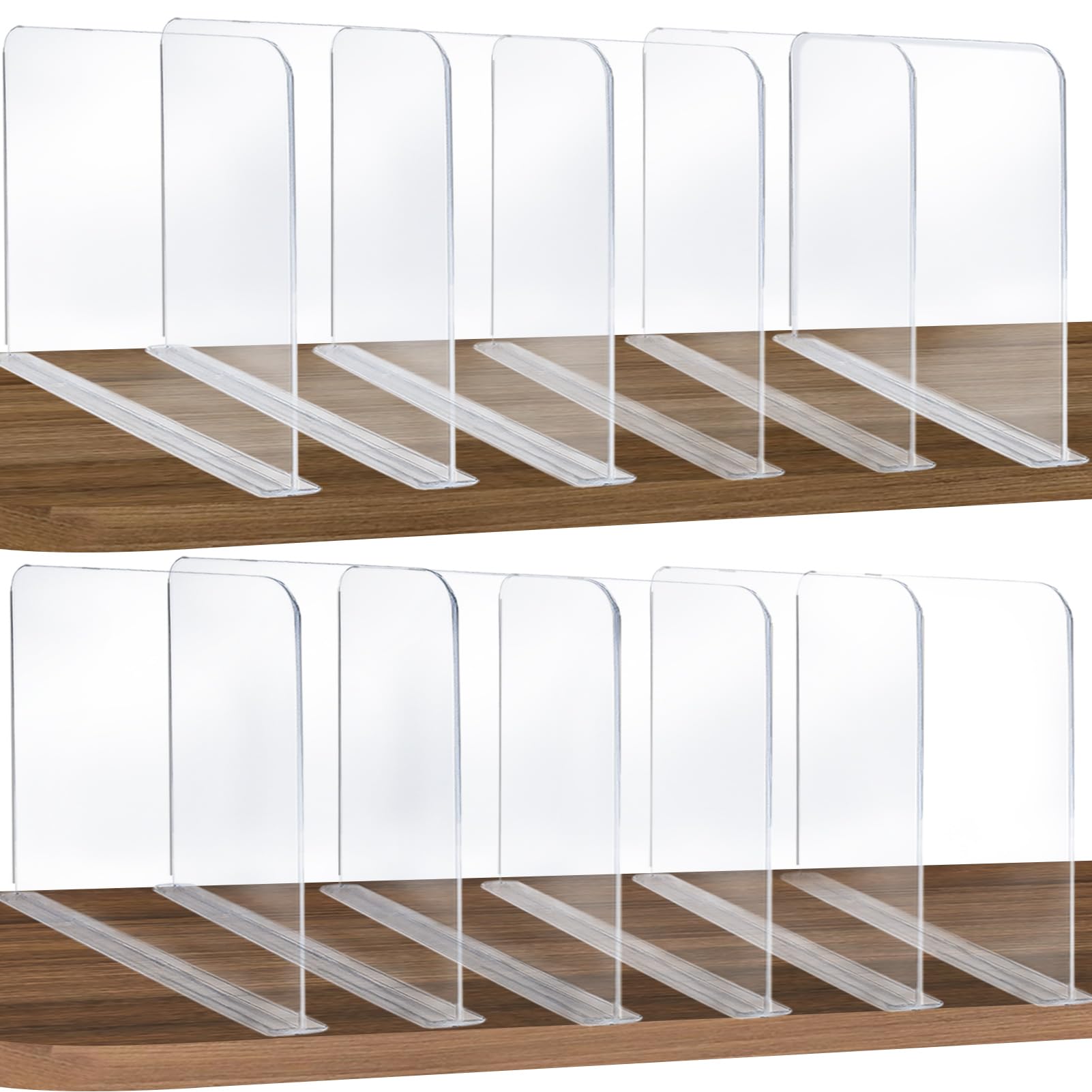 Photo 1 of ROUFA Clear Shelf Dividers, Acrylic Closet Dividers Fit for Any Thickness of Shelves, 12pcs Multi-Purpose Wood Shelf Separators for Bedroom, Kitchen, Office, Bathroom, 11.8''x11''