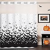 MEHOFOND No Hook Halloween Shower Curtain with Snap in Liner,Hookless Bat Shower Curtain,Black Flying Bat Horror Scary Halloween Bathroom Decor Waterproof Washable Polyester Fabric Curtain 71X74inch