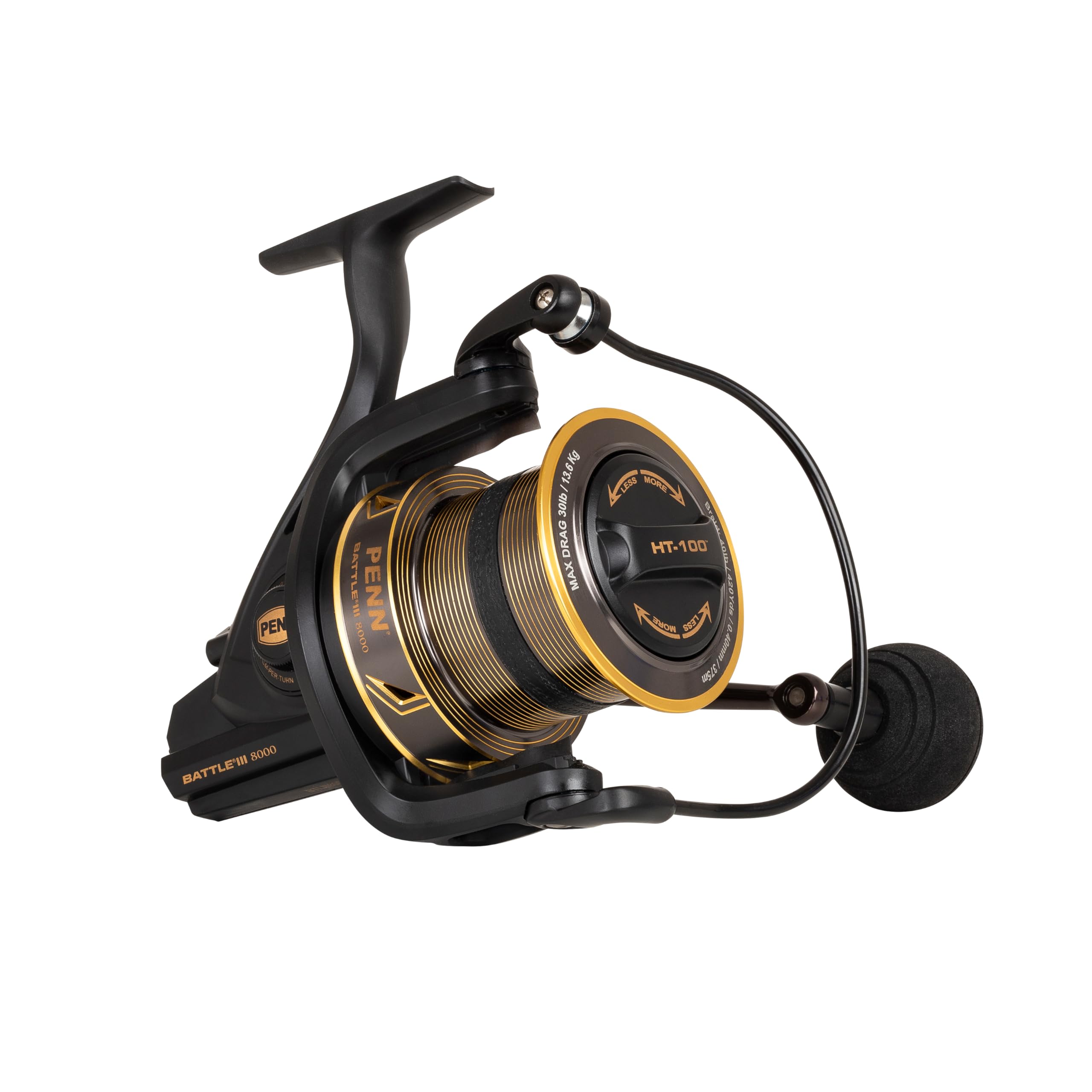 PENN Battle III Longcast, Fishing Reel, Spinning Reels For Sea Fishing, Long Distance Casting Reel For Saltwater and Freshwater, Full Metal Body; CNC Gear and HT-100 Carbon Drag, Black Gold, 7000