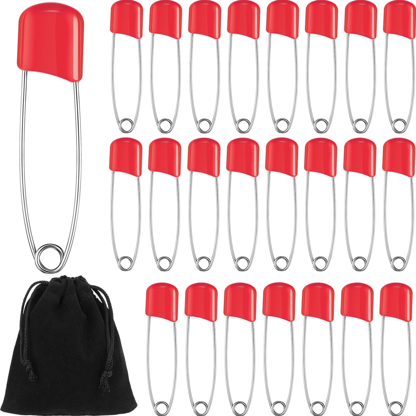 Photo 1 of WILLBOND 50 Pieces Diaper Pins Safety 2.2 Inch Plastic Head Cloth Diaper Nappy Pins with Locking Closures Stainless Steel with Velvet Bag(Red)