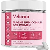 Premium Magnesium Complex for Women 60 Capsules | Complete 3-in-1 with Magnesium Glycinate Citrate & Malate Supports Calm, Digestion, Energy Vegan & Non-GMO Supplement | Veloraa