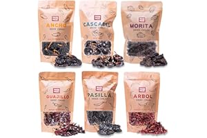 OLE RICO RICO RICO Dried Peppers 6 Pack Bundle - Ancho, Arbol, Guajillo, Pasilla, Chipotle, Cascabel Super Pack of Chiles by RICO RICO