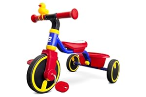 RIDYEE Tricycle for Toddlers 1.5-3 Years, Tricycles for 18 Mos to 3 Years with PU Tires, Stable Riding on Any Surface, Toddler Tricycle with Adjustable Seat, Non-Sharp Edge Design, Large Basket, Blue