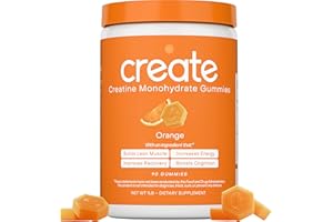 Create Creatine Monohydrate Gummies for Men & Women, Boost Focus, Strength, and Endurance, Anti-Melting Formula, Vegan, Gluten-Free, Non-GMO, 1.5g of Creatine per Gummy (Orange, 90 ct)