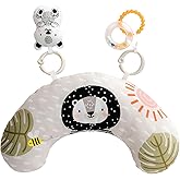 Taf Toys Ergonomic Tummy Time Support Toy with Teether and Rattle - Soft and Supportive Baby Toy for Enhanced Motor Skills Development
