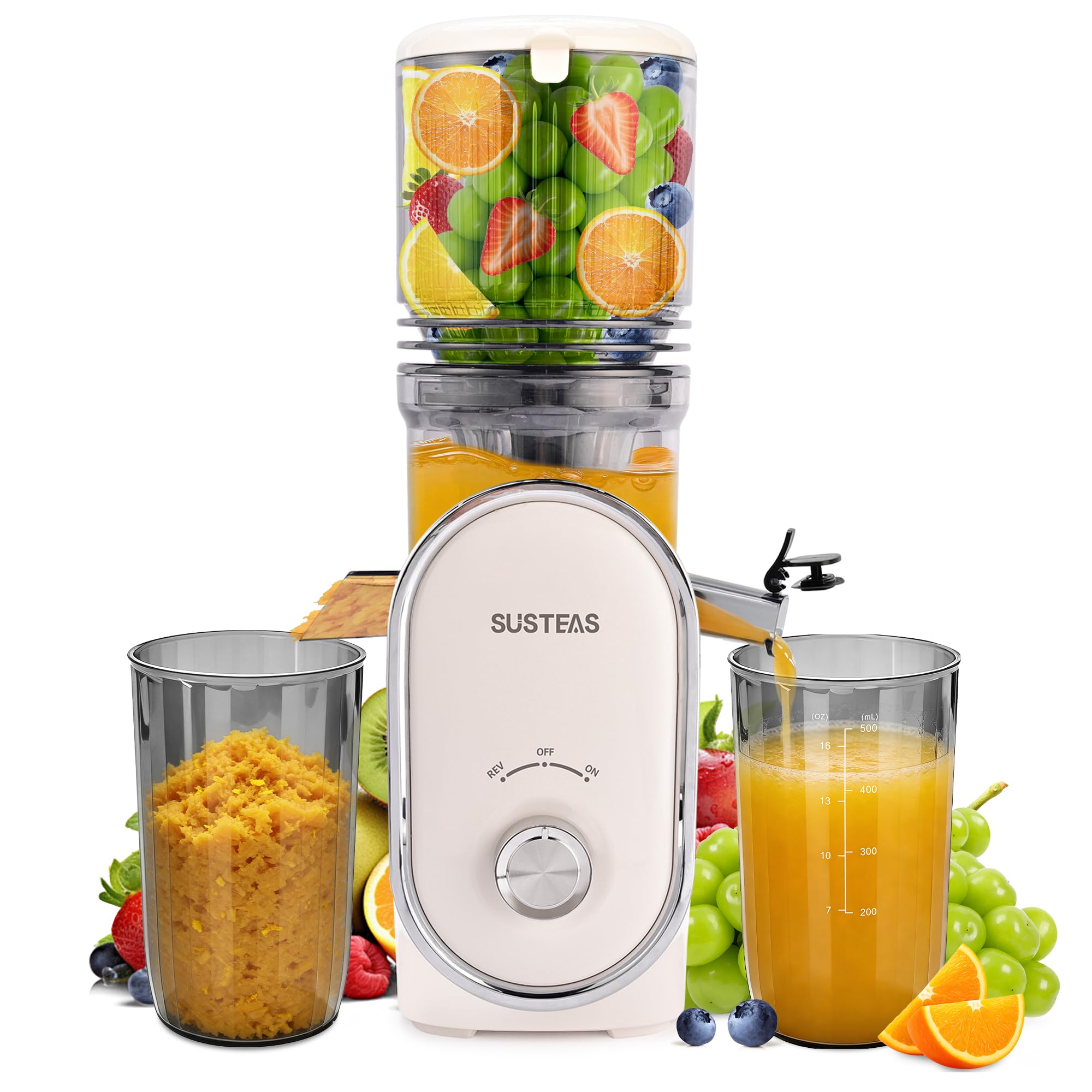 Photo 1 of SUSTEAS Cold Press Juicer, 5.3" Feed Chute Slow Masticating Machines with 300W, Fit Whole Fruits & Vegetables, High Juice Yield, Easy to Clean, White
