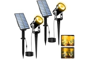T-SUNUS Halloween Solar Landscape Spotlights 2 Pack Warm White, IP65 Waterproof Spot Lights 9.8ft Cable, Outdoor 3000K Garden Light Separated Panel for Christmas Tree Flag Yard Driveway Walkway Pool