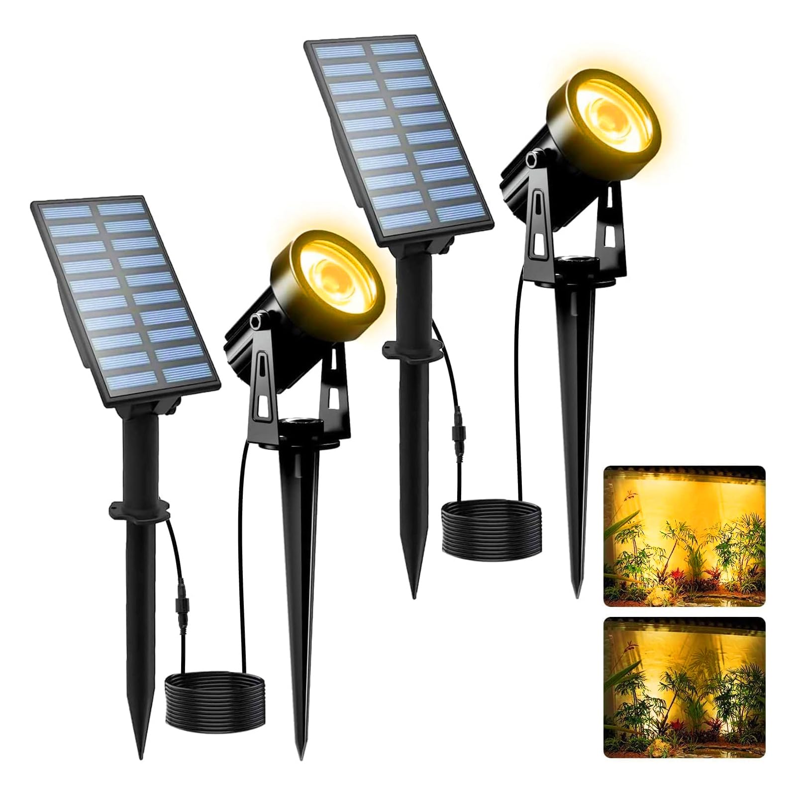 Photo 1 of T-SUNUS Solar Landscape Spotlights 2 Pack Warm White ABS, IP65 Waterproof Sopt Lights 9.8ft Cable, Outdoor LED Wall Light 3000K Separated Panel for Tree Flag Yard Garden Driveway Porch Walkway Pool