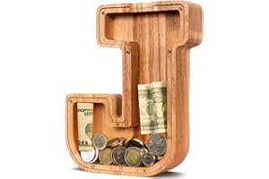 ELX Wooden Piggy Bank for Kids Boys, Personalized Letter Money Bank, Safe & Durable Savings Box for Toddlers Girls, Gifts for Birthday Holiday Christmas