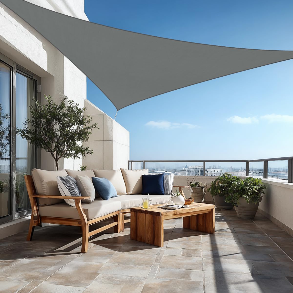 Green Bay Anthracite Patio Anti-UV Shade Sail - 3x3x3m Triangle - Gazebo Sail Awning Canopy