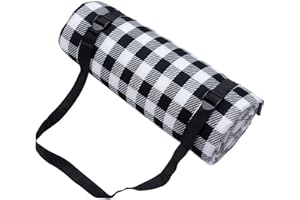 NAGAN Picnic Blanket with Carry Strap,80 * 80 inches, Large 3-Layer Beach Blanket, Black and White Plaid Camping Blanket, Backing Waterproof,Skin-Friendly, Durable for Outdoor Camping, Hiking, Beach