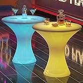 Mjkone 23" H LED Light Up Bar Table with Remote Controls, Rechargable Cocktail Tables for Party with 16 RGB Multi-Colored Lights, Waterproof Light Up Luminous Furniture for Home Bars, Round 1 Piece