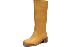 JOKACEAR Women's Knee High Boots Square Toe Chunky Block Heel Long Boots for Women Comfortable Slip on Low Heel Womens Riding Boot.