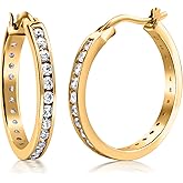 925 Sterling Silver Hoop Earrings with Channel Set Cubic Zirconia for Women, 25mm Hoops with AAA Cubic Zirconia, Pave CZ Hinged Hoop Jewelry Gift