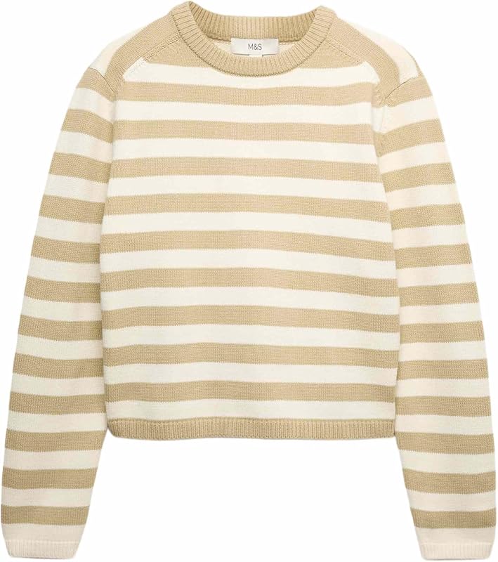 Maglione Corto a Righe in Misto Cotone da Donna Crema