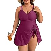 Charmo Plus Size Swimsuit for Women Swim Dress Scalloped One Piece Tummy Control Bathing Suit Ruched Swim Suits 2025
