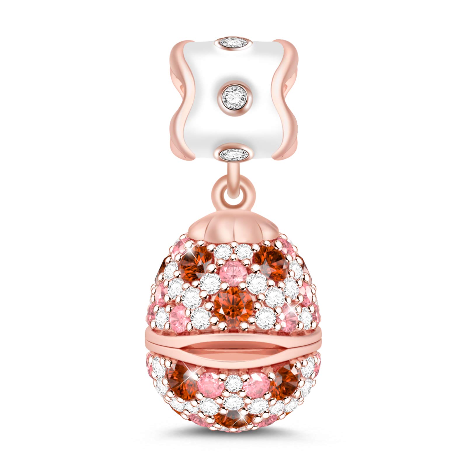 GNOCE Rabbit Charms Sterling Silver with Cubic Zirconia Egg Charms Openable Dangle Charm Rose Gold Beads Fit Pandora Bracelet/Necklace