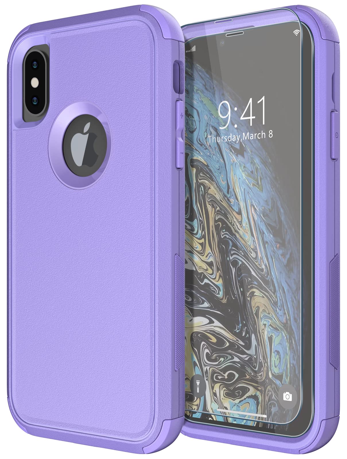 Photo 1 of Diverbox for iPhone X Case/iPhone Xs Case [Shockproof] [Dropproof] [Tempered Glass Screen Protector ] Heavy Duty Protection Phone Case Cover for Apple iPhone X/XS (Purple)