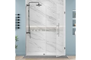 DELAVIN 58" W x 72" H Frameless Hinged Shower Door, Glass Shower Door with Stainless Steel Hardwares, Hinged Swing Shower Door Magnetic Closing, Bathroom Swing Shower Doors Easy to Clean, Sliver