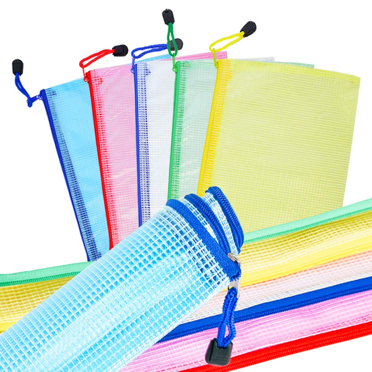 Lystaill 15pcs A5 Zipper File Bag PVC Mesh Document Bag Plastic Wallet Pouch for Office School Supplies Travel
