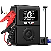 GREPRO Jump Starter with Air Compressor, 5000A Battery Jumper Starter Portable(10.0L Gas/8.0L Diesel),150PSI Tire Inflator 12V Car Battery Booster with Jumper Cables, Digital Display, LED Flashlight