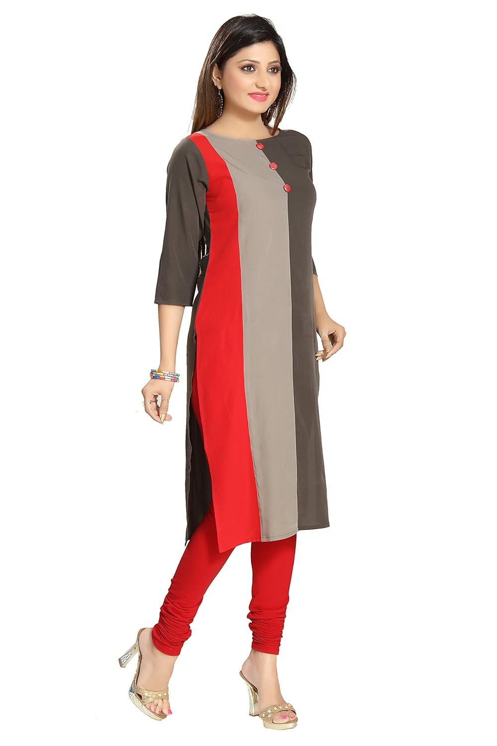 alc creations women's faux crepe a-line kurti