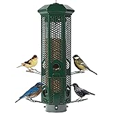 Squirrel Proof Bird Feeders with Removable Base, Metal Wild Bird Feeder for Outdoors Hanging, 6 Weight-Activated Ports Perches, 3LB Seed Capacity(Green)