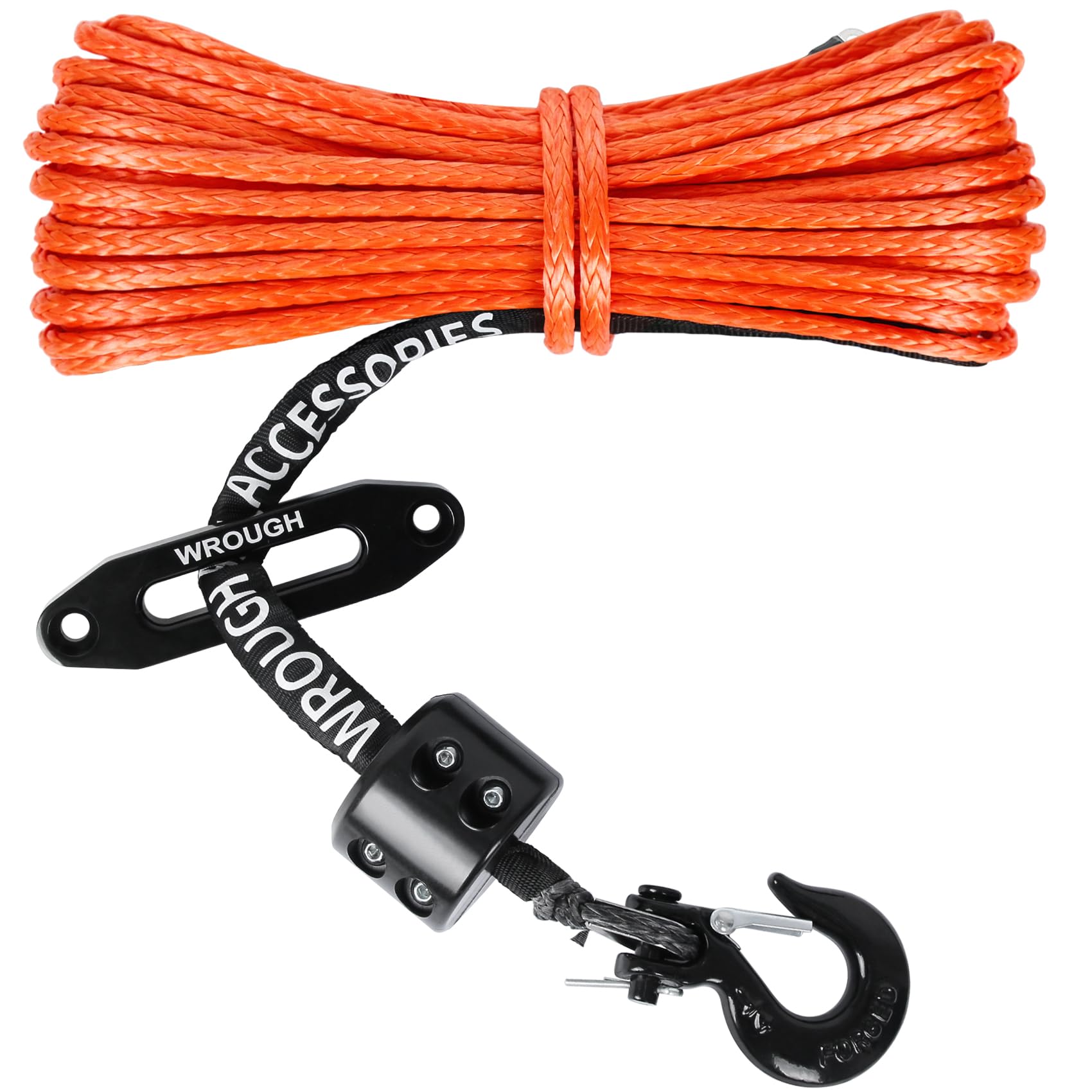 Photo 1 of 1/4" Synthetic Winch Rope Kit, 1/4 In x 50 Ft 10,000LBs Strength ATV Winch Rope Line with Steel Hook, Fairlead, Rubber Stopper, Protecting Sleeve and Thimble, Suitable for ATV, SUV, Vehicle (Orange)