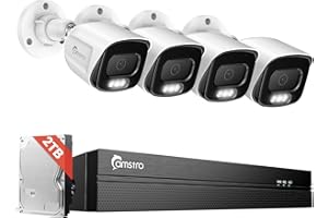 Camstro 5MP Security Camera System 4pcs Wired POE Cameras with 4K 8CH NVR, 2TB HDD for 24/7 Recording, Human/Vehicle/Pet/Parcel Smart Detection, H.265+, 100ft Night Vision, IP67 Waterproof - White