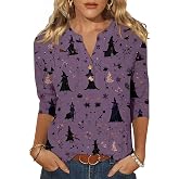 FKQRXO Womens V Neck 3/4 Sleeve T-Shirts Summer Tees Dressy Casual Tunic Blouses Fall Tees Tops
