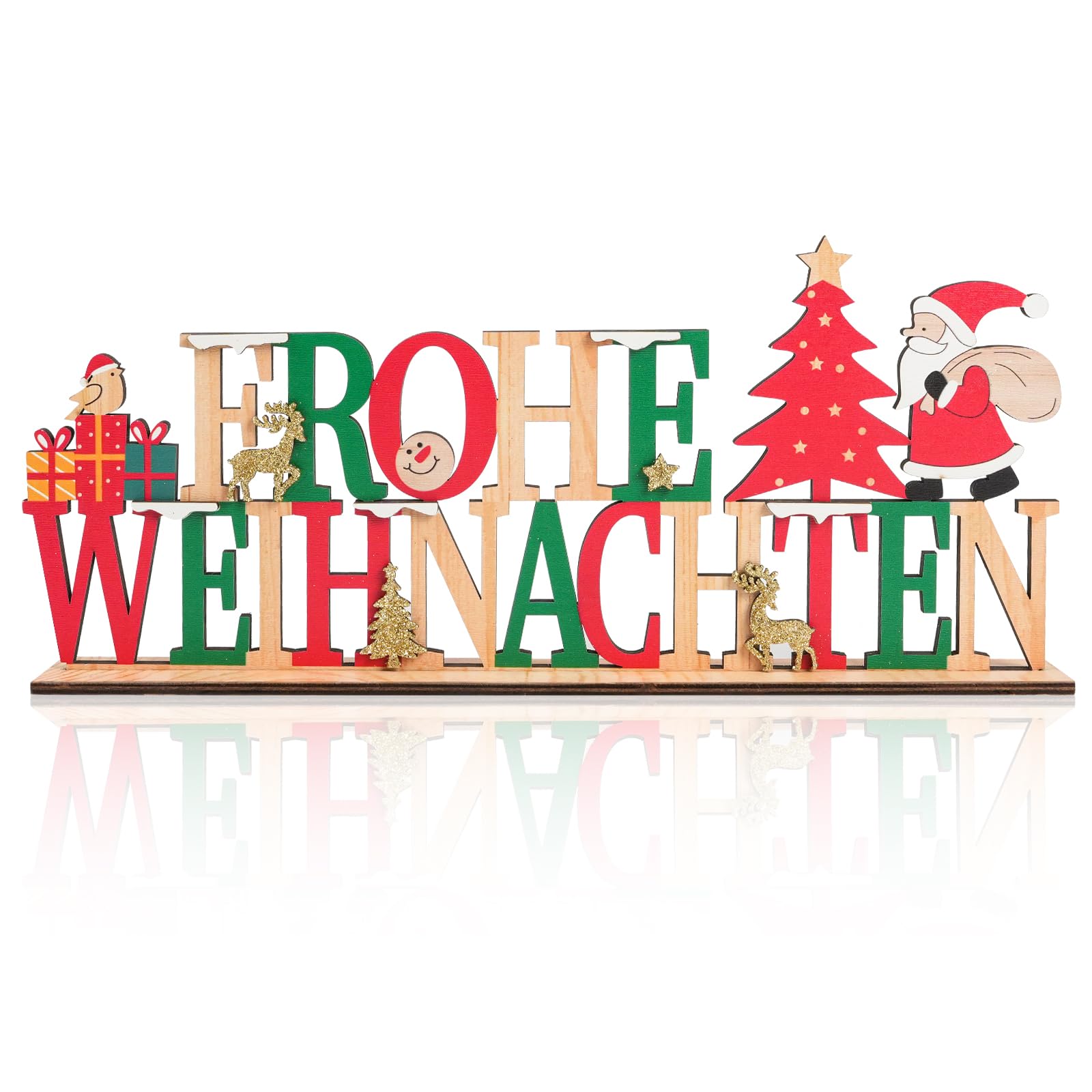 Christmas Decoration Wooden Stand/Merry Christmas Table Ornaments Made of Wood/Decorative Letters for Christmas Presentation/Suitable for the Mantle Fireplace Windowsill Party at Home