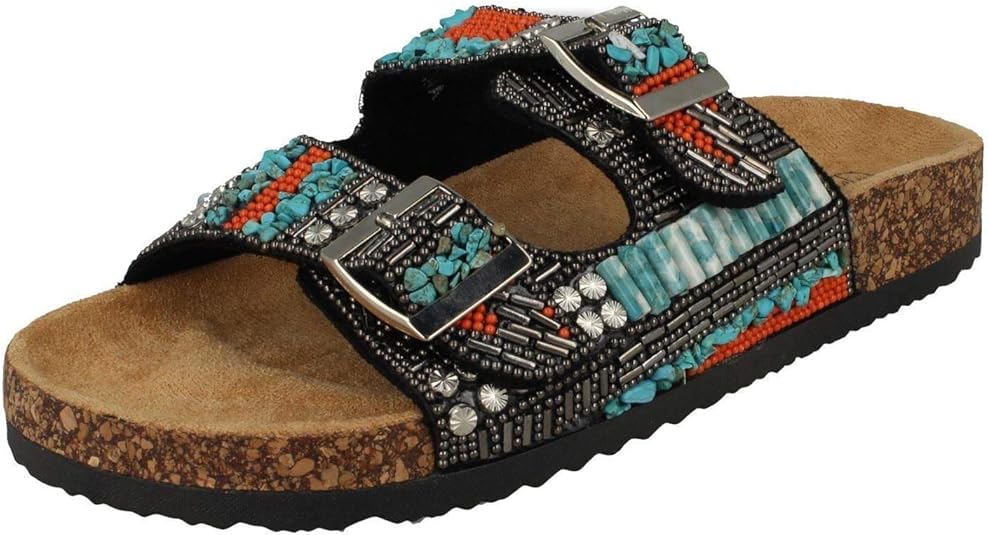 JOMIX Damen Clogs Mit Strass & Perlen - Bohemia Sommersandalen Verstellbar