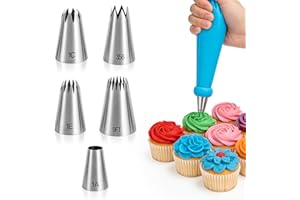 Large Piping Tips Set, 5 PCS Stainless Steel Icing Tips, Professional Frosting Nozzles for Baking, Cupcake Decorating and DIY