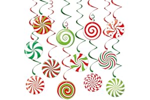 Christmas Candy Party-Decorations Garland Banners - 12Pcs Green Red White Streamers Hanging Swirl,Baby Shower Birthday Wedding Ornaments Classroom Supplies Decor Hugtmr
