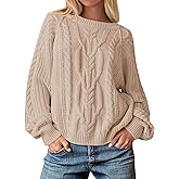 Cicy Bell Womens Oversized Cable Knit Sweaters Crew Neck Long Sleeve Fall Chunky Pullover Casual Loose Fit Sweater Tops