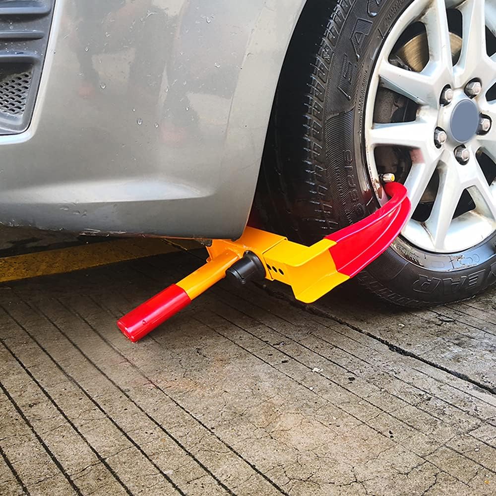 Wheel Clamp Lock Universal Security Tire Lock Anti Theft Lock Fit Most Vehicles, Max 10" Tire Width And 7.5" Reach, For Trailers Suv Boats Atv'S Motorcycles Golf Cart Great Deterrent Bright Yellow/Red: Home Improvement