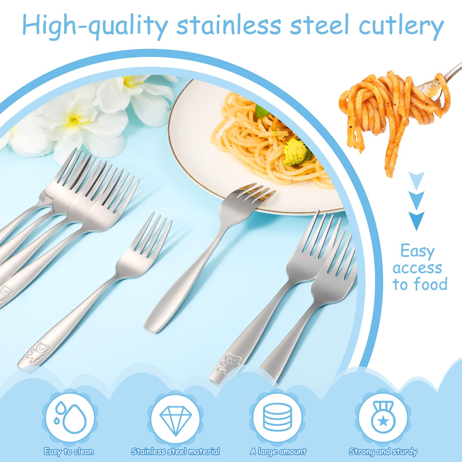 Pimoys 9-Piece Toddler Silverware Set - Stainless Steel Kids Forks & Spoons, Dishwasher Safe