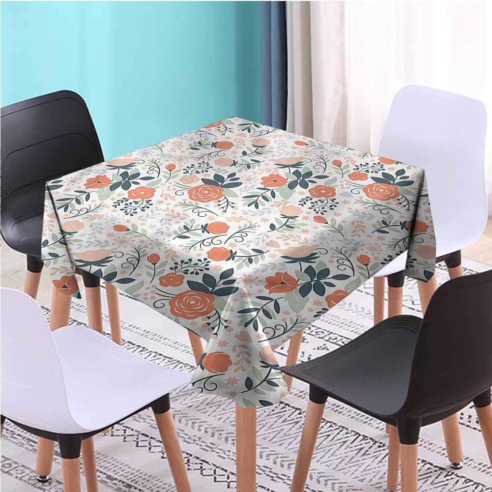 Floral Microfiber Square Tablecloth Shabby Nature Botanical