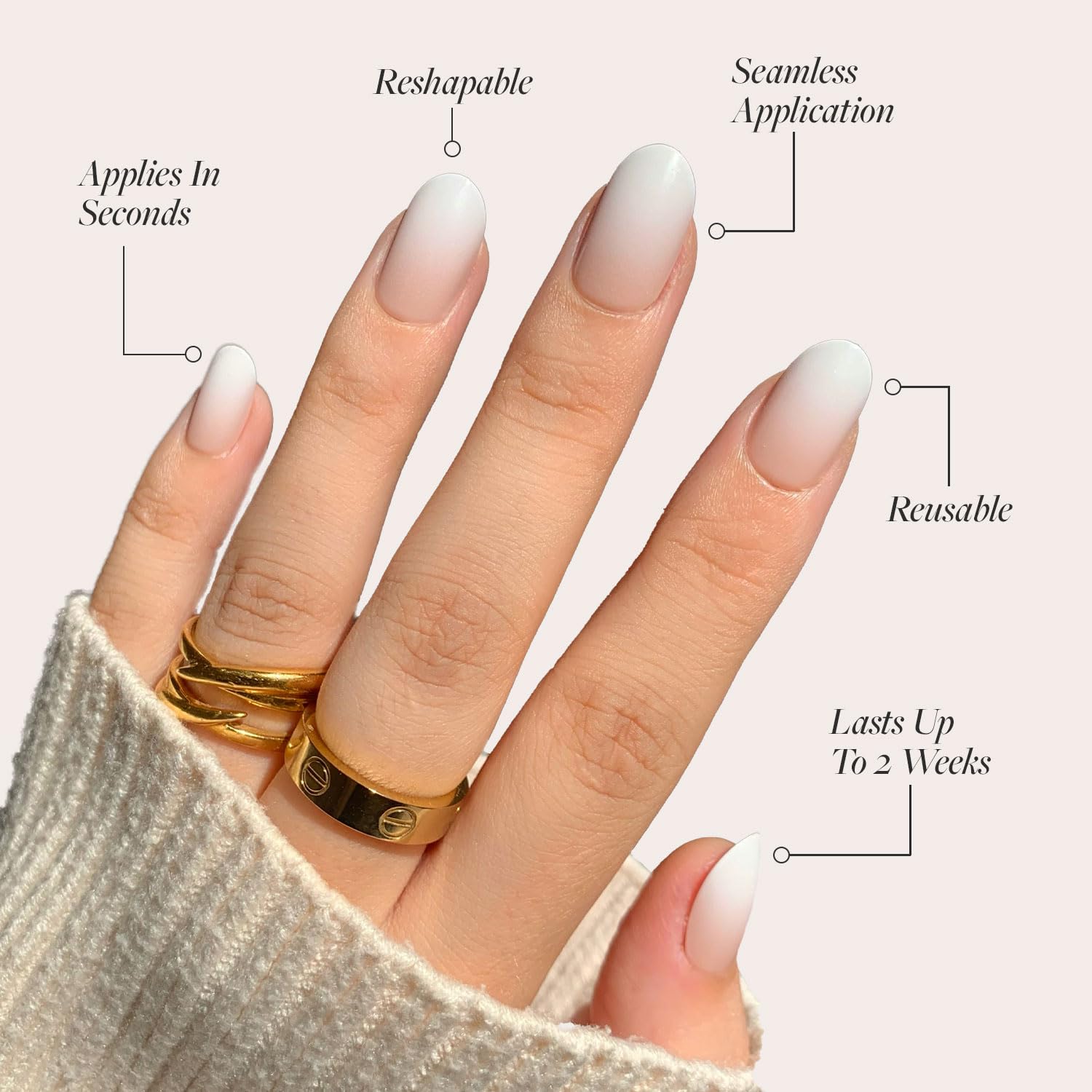 Glamnetic Press On Nails - Creamer | UV Finish Neutral Ombre Short Round Nails, Reusable | 15 Sizes - 30 Nail Kit with Glue - Image 3