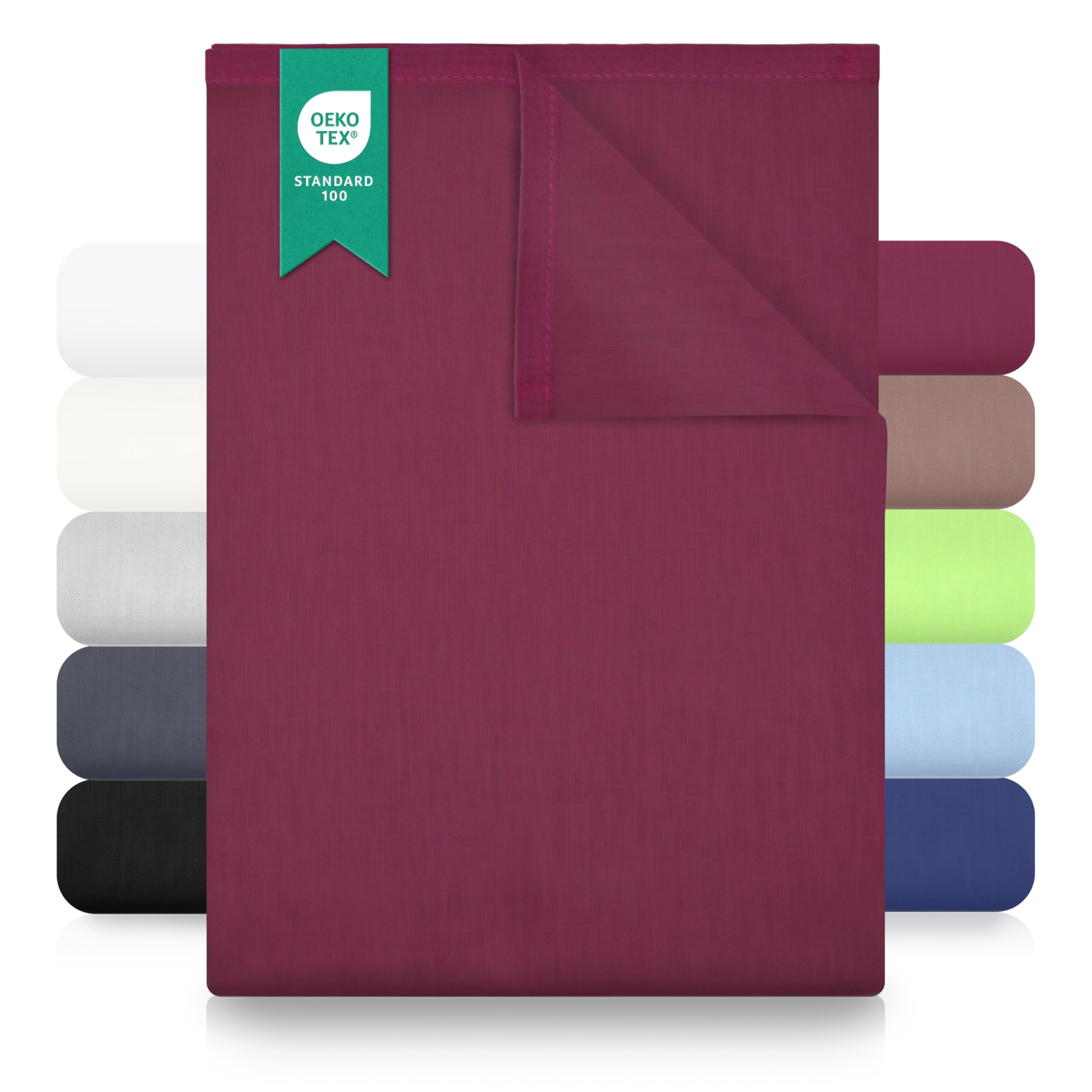 GREEN MARK Textilien Classic Flat Sheet Cotton - 100% Cotton Flat Sheet, No Elastic, Soft, Breathable, Easy Care - Burgundy Red – 180 x 275 cm