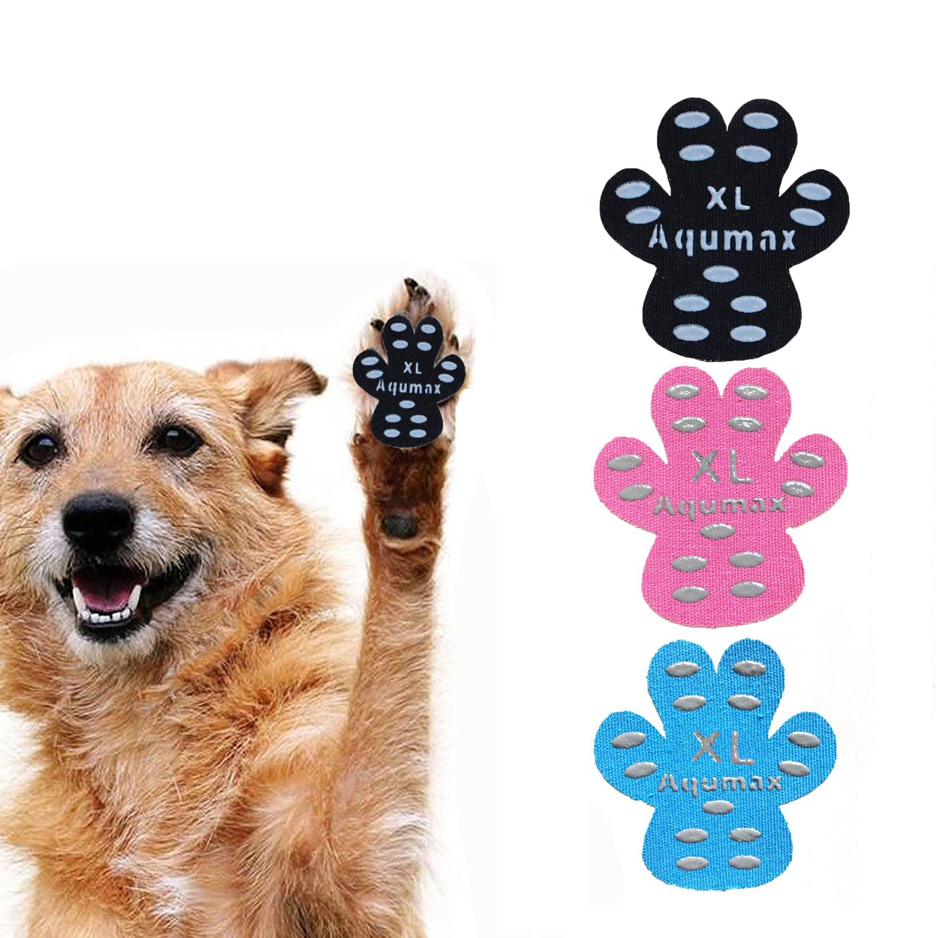 Photo 1 of Aqumax Dog Anti Slip Paw Grips Traction Pads,Dog Feet Stickers with Stronger Self-Adhesive Paw Pad Provide Traction for Senior, Injured Dogs,12 Sets (48 pcs) XL Multicolor