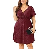 ZOMVA 2025 Plus Size 0X-4X Sparkly Glitter Wrap V Neck A Line Mini Dress Sparkle Sequin Sexy Dresses Cocktail Party Club