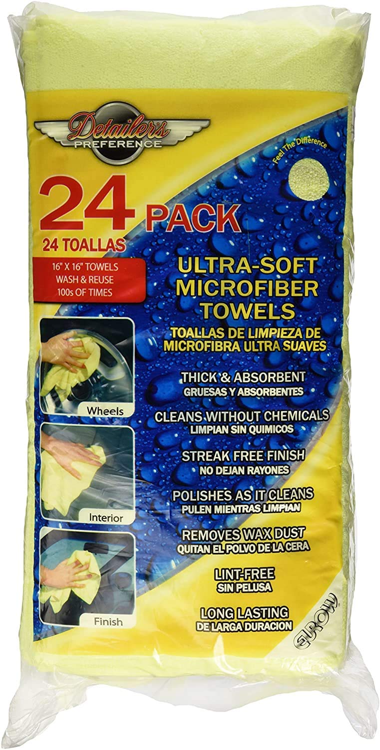 Eurow 325 GSM Microfiber Deluxe Cleaning Towels, Ultra-Soft, Streak-Free, Reusable, High Absorbency for Car, Home, Garage, Detailing, Safe on All Surfaces, Machine Washable, 16x16in, 24-Pack, Yellow