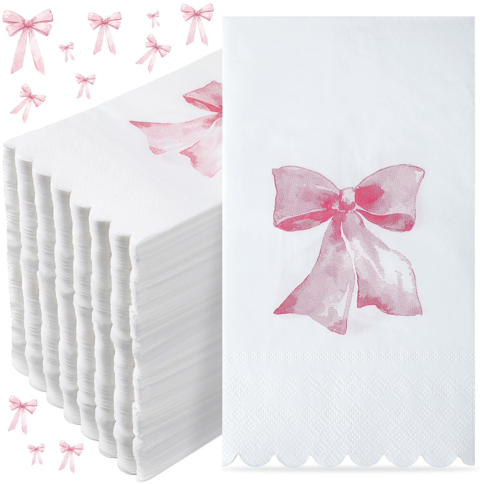 Photo 1 of HunnmingRe 150 Pcs Bow Napkins Coquette Cute Party Supplies Bow Party Disposable Paper Napkins for Bachelorette Bridal Baby Shower Tea Wedding Girl Boy Bow Birthday Party Decors (Pink,Rectangle)
